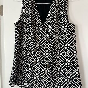 New York & Company Black and White Geometric Double-Breasted Vest